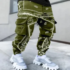 Online OUKU Men's Cargo Pants Cargo Trousers Trousers Harem Pants Elastic Waist Knitted Cashew nuts Sports Full Length Casual Daily Casual Loose Fit Black Army Green Micro-elastic