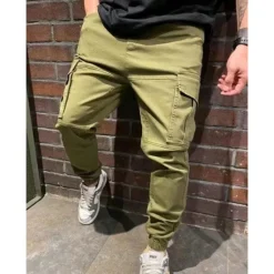 Discount OUKU Men's Cargo Pants Cargo Trousers Joggers Trousers Casual Pants Drawstring Elastic Waist Multi Pocket Plain Comfort Soft Ankle-Length Outdoor Casual Daily Fashion Streetwear Black Green