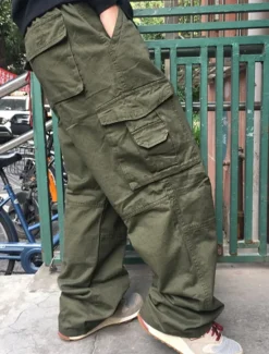 OUKU Men's Cargo Pants Cargo Trousers Combat Trousers Pocket Plain Comfort Breathable Outdoor Daily Going out Casual Big and Tall Black Green