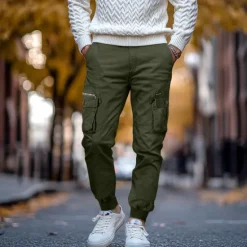 Outlet OUKU Men's Cargo Pants Cargo Trousers Trousers Drawstring Elastic Waist Multi Pocket Plain Breathable Outdoor Full Length Casual Daily Casual Tactical ArmyGreen Black Micro-elastic