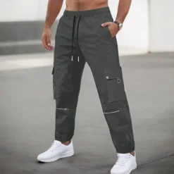 New OUKU Men's Cargo Pants Cargo Trousers Trousers Casual Pants Zipper Drawstring Elastic Waist Plain Comfort Soft Full Length Outdoor Daily Running Fashion Streetwear Black Brown