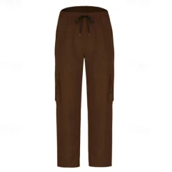 Clearance OUKU Men's Cargo Pants Cargo Trousers Trousers Casual Pants Drawstring Elastic Waist Multi Pocket Plain Wearable Outdoor Daily Camping & Hiking Fashion Classic Dark Brown Black
