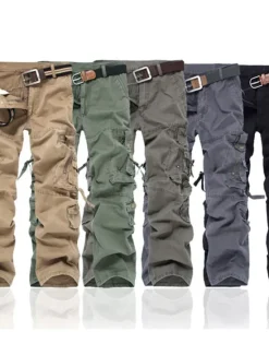 OUKU Men's Cargo Pants Cargo Trousers Trousers Multi Pocket Straight Leg Solid Colored Comfort Wearable Outdoor Daily 100% Cotton Sports Stylish ArmyGreen Black