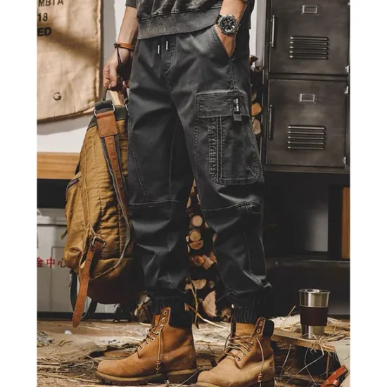 Outlet OUKU Men's Cargo Pants Cargo Trousers Techwear Pocket Drawstring Elastic Waist Plain Comfort Breathable Outdoor Daily Going out Fashion Casual Black Khaki