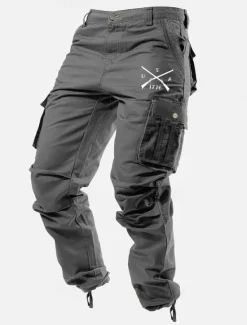 Clearance OUKU Men's Cargo Pants Cargo Trousers Work Pants Multi Pocket Graphic Arrow 1776 Outdoor Full Length Outdoor Sports Outdoor Casual Classic Western Style Yellow Army Green Micro-elastic