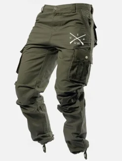 Clearance OUKU Men's Cargo Pants Cargo Trousers Work Pants Multi Pocket Graphic Arrow 1776 Outdoor Full Length Outdoor Sports Outdoor Casual Classic Western Style Yellow Army Green Micro-elastic