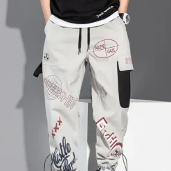 Best OUKU Men's Cargo Pants Cargo Trousers Joggers Trousers Drawstring Elastic Waist Multi Pocket Graphic Prints Breathable Soft Casual Daily Fashion Streetwear Black Gray