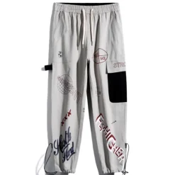 Best OUKU Men's Cargo Pants Cargo Trousers Joggers Trousers Drawstring Elastic Waist Multi Pocket Graphic Prints Breathable Soft Casual Daily Fashion Streetwear Black Gray