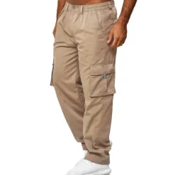 New OUKU Men's Cargo Pants Cargo Trousers Work Pants Elastic Waist Multi Pocket Straight Leg Plain Work Simple Casual Navy ArmyGreen