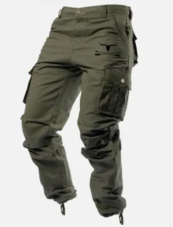 OUKU Men's Cargo Pants Cargo Trousers Work Pants Multi Pocket Graphic Cow Outdoor Full Length Outdoor Sports Outdoor Casual Classic Western Cowboy Yellow Army Green Micro-elastic