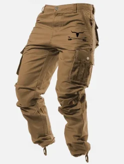 OUKU Men's Cargo Pants Cargo Trousers Work Pants Multi Pocket Graphic Cow Outdoor Full Length Outdoor Sports Outdoor Casual Classic Western Cowboy Yellow Army Green Micro-elastic