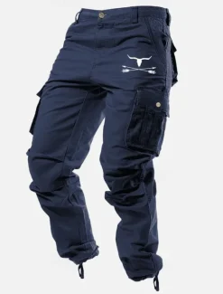 OUKU Men's Cargo Pants Cargo Trousers Work Pants Multi Pocket Graphic Cow Outdoor Full Length Outdoor Sports Outdoor Casual Classic Western Cowboy Yellow Army Green Micro-elastic