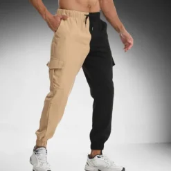 Sale OUKU Men's Cargo Pants Cargo Trousers Joggers Trousers Drawstring Elastic Waist Multi Pocket Color Block Comfort Soft Full Length Outdoor Daily Running Sports Fashion Green Khaki