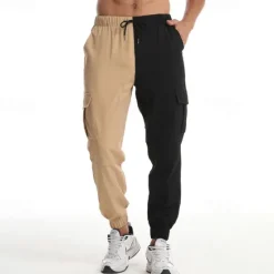 Sale OUKU Men's Cargo Pants Cargo Trousers Joggers Trousers Drawstring Elastic Waist Multi Pocket Color Block Comfort Soft Full Length Outdoor Daily Running Sports Fashion Green Khaki