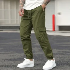 Best OUKU Men's Cargo Pants Cargo Trousers Joggers Trousers Casual Pants Pocket Drawstring Elastic Waist Plain Comfort Soft Full Length Outdoor Casual Daily Fashion Streetwear Black Green