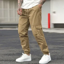 Best OUKU Men's Cargo Pants Cargo Trousers Joggers Trousers Casual Pants Pocket Drawstring Elastic Waist Plain Comfort Soft Full Length Outdoor Casual Daily Fashion Streetwear Black Green