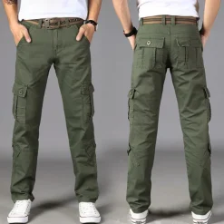 Sale OUKU Men's Cargo Pants Combat Trousers 8 Pocket Plain Breathable Lightweight Full Length Casual Daily Trousers ArmyGreen Black Micro-elastic