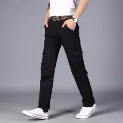Sale OUKU Men's Cargo Pants Combat Trousers 8 Pocket Plain Breathable Lightweight Full Length Casual Daily Trousers ArmyGreen Black Micro-elastic