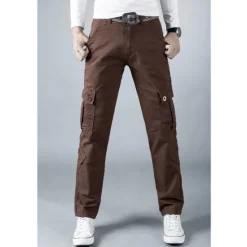 Sale OUKU Men's Cargo Pants Combat Trousers 8 Pocket Plain Breathable Lightweight Full Length Casual Daily Trousers ArmyGreen Black Micro-elastic
