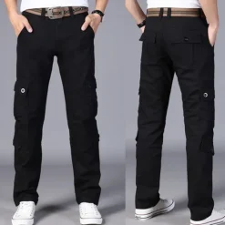 Sale OUKU Men's Cargo Pants Combat Trousers 8 Pocket Plain Breathable Lightweight Full Length Casual Daily Trousers ArmyGreen Black Micro-elastic
