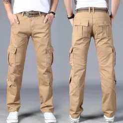 Sale OUKU Men's Cargo Pants Combat Trousers 8 Pocket Plain Breathable Lightweight Full Length Casual Daily Trousers ArmyGreen Black Micro-elastic