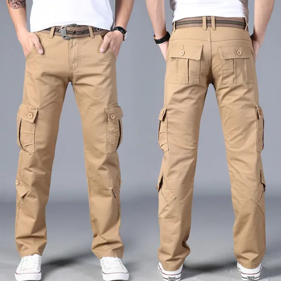 Sale OUKU Men's Cargo Pants Combat Trousers 8 Pocket Plain Breathable Lightweight Full Length Casual Daily Trousers ArmyGreen Black Micro-elastic