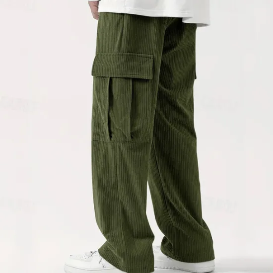 Sale OUKU Men's Cargo Pants Corduroy Pants Trousers Straight Leg Sweatpants Elastic Waist Drawstring Multi Pocket Plain Wearable Outdoor Daily Camping & Hiking Fashion Classic Black Army Green