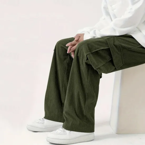 Sale OUKU Men's Cargo Pants Corduroy Pants Trousers Straight Leg Sweatpants Elastic Waist Drawstring Multi Pocket Plain Wearable Outdoor Daily Camping & Hiking Fashion Classic Black Army Green