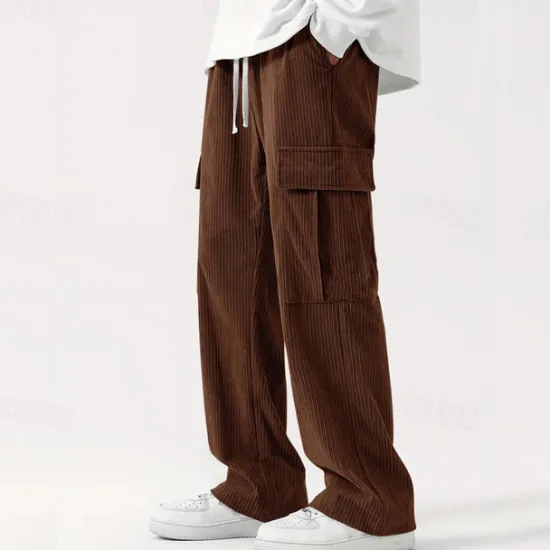 Sale OUKU Men's Cargo Pants Corduroy Pants Trousers Straight Leg Sweatpants Elastic Waist Drawstring Multi Pocket Plain Wearable Outdoor Daily Camping & Hiking Fashion Classic Black Army Green