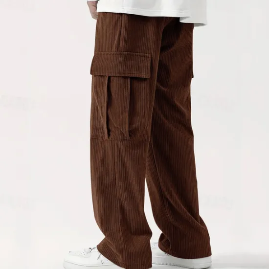 Sale OUKU Men's Cargo Pants Corduroy Pants Trousers Straight Leg Sweatpants Elastic Waist Drawstring Multi Pocket Plain Wearable Outdoor Daily Camping & Hiking Fashion Classic Black Army Green