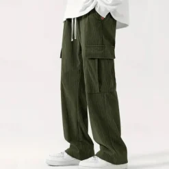 Sale OUKU Men's Cargo Pants Corduroy Pants Trousers Straight Leg Sweatpants Elastic Waist Drawstring Multi Pocket Plain Wearable Outdoor Daily Camping & Hiking Fashion Classic Black Army Green