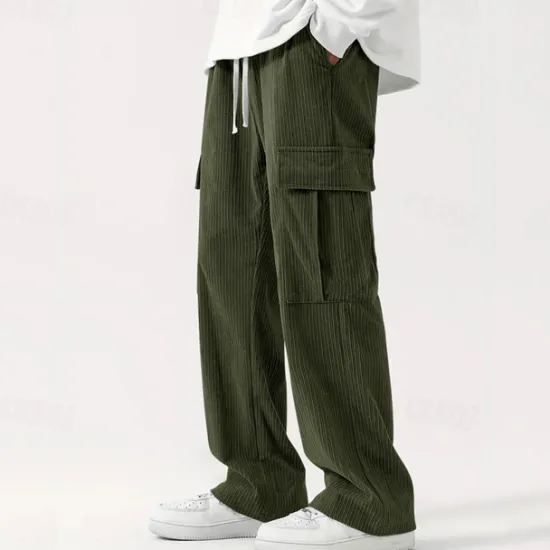 Sale OUKU Men's Cargo Pants Corduroy Pants Trousers Straight Leg Sweatpants Elastic Waist Drawstring Multi Pocket Plain Wearable Outdoor Daily Camping & Hiking Fashion Classic Black Army Green