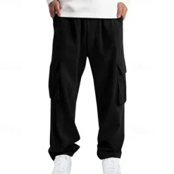 Online OUKU Men's Cargo Pants Corduroy Pants Trousers Multi Pocket Straight Leg Plain Wearable Outdoor Daily Camping & Hiking Fashion Classic Black White