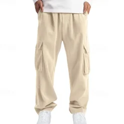 Online OUKU Men's Cargo Pants Corduroy Pants Trousers Multi Pocket Straight Leg Plain Wearable Outdoor Daily Camping & Hiking Fashion Classic Black White