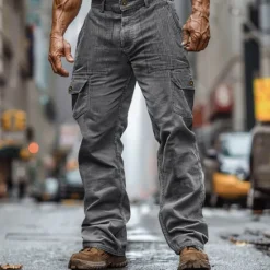 Online OUKU Men's Cargo Pants Corduroy Pants Trousers Casual Pants Pocket Elastic Waist Multi Pocket Plain Comfort Soft Full Length Outdoor Daily Going out Fashion Streetwear Black Brown Micro-elastic
