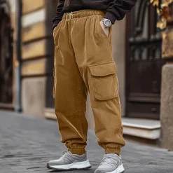 OUKU Men's Cargo Pants Corduroy Pants Trousers Jogger Pants Drawstring Elastic Waist Multi Pocket Plain Comfort Warm Full Length Outdoor Casual Daily Fashion Streetwear Black Blue
