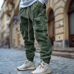New OUKU Men's Cargo Pants Corduroy Pants Trousers Casual Pants Jogger Pants Drawstring Elastic Waist Multi Pocket Plain Comfort Warm Full Length Outdoor Casual Daily Fashion Streetwear Black Blue