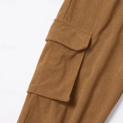 New OUKU Men's Cargo Pants Corduroy Pants Trousers Casual Pants Jogger Pants Drawstring Elastic Waist Multi Pocket Plain Comfort Warm Full Length Outdoor Casual Daily Fashion Streetwear Black Blue
