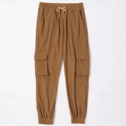New OUKU Men's Cargo Pants Corduroy Pants Trousers Casual Pants Jogger Pants Drawstring Elastic Waist Multi Pocket Plain Comfort Warm Full Length Outdoor Casual Daily Fashion Streetwear Black Blue
