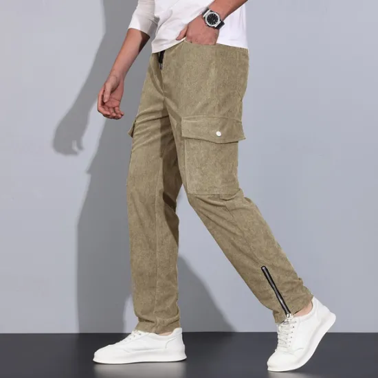 Best OUKU Men's Cargo Pants Corduroy Pants Trousers Elastic Waist Multi Pocket Zip Leg Plain Wearable Outdoor Daily Camping & Hiking Fashion Classic Black Army Green