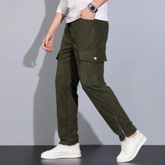 Best OUKU Men's Cargo Pants Corduroy Pants Trousers Elastic Waist Multi Pocket Zip Leg Plain Wearable Outdoor Daily Camping & Hiking Fashion Classic Black Army Green