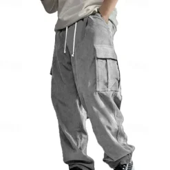 New OUKU Men's Cargo Pants Corduroy Pants Trousers Straight Leg Sweatpants Elastic Waist Drawstring Multi Pocket Plain Wearable Outdoor Daily Camping & Hiking Fashion Classic Black Army Green