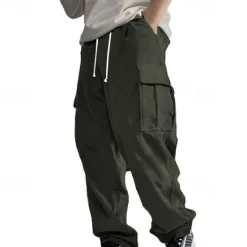 New OUKU Men's Cargo Pants Corduroy Pants Trousers Straight Leg Sweatpants Elastic Waist Drawstring Multi Pocket Plain Wearable Outdoor Daily Camping & Hiking Fashion Classic Black Army Green