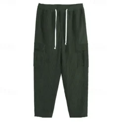 New OUKU Men's Cargo Pants Corduroy Pants Trousers Straight Leg Sweatpants Elastic Waist Drawstring Multi Pocket Plain Wearable Outdoor Daily Camping & Hiking Fashion Classic Black Army Green