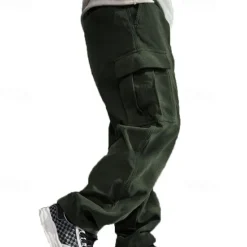 New OUKU Men's Cargo Pants Corduroy Pants Trousers Straight Leg Sweatpants Elastic Waist Drawstring Multi Pocket Plain Wearable Outdoor Daily Camping & Hiking Fashion Classic Black Army Green