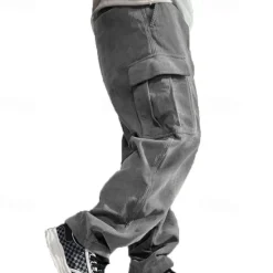 New OUKU Men's Cargo Pants Corduroy Pants Trousers Straight Leg Sweatpants Elastic Waist Drawstring Multi Pocket Plain Wearable Outdoor Daily Camping & Hiking Fashion Classic Black Army Green