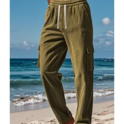 Outlet OUKU Men's Cargo Pants Corduroy Pants Trousers Cargo Sweatpants Elastic Waist Drawstring Multi Pocket Plain Wearable Outdoor Daily Camping & Hiking Fashion Classic Black Khaki