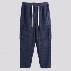 Hot OUKU Men's Cargo Pants Corduroy Pants Trousers Pocket Elastic Waist Drawstring Plain Comfort Sports Outdoor Daily Fashion Casual ArmyGreen Black Micro-elastic