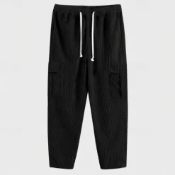 Hot OUKU Men's Cargo Pants Corduroy Pants Trousers Pocket Elastic Waist Drawstring Plain Comfort Sports Outdoor Daily Fashion Casual ArmyGreen Black Micro-elastic