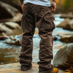 Clearance OUKU Men's Cargo Pants Corduroy Pants Trousers Baggy Pants Casual Pants Elastic Waist Multi Pocket Straight Leg Plain Comfort Soft Full Length Outdoor Casual Daily Fashion Streetwear Black Blue